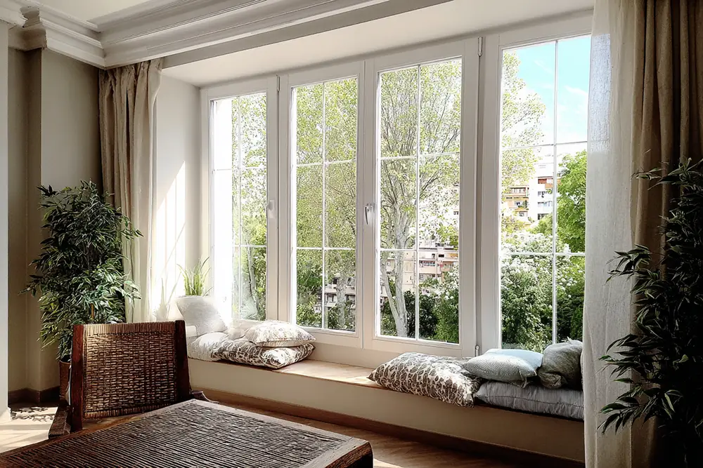 PVC Windows 4Stars blanches avec vue panoramique dans salon moderne Nice Alpes-Maritimes