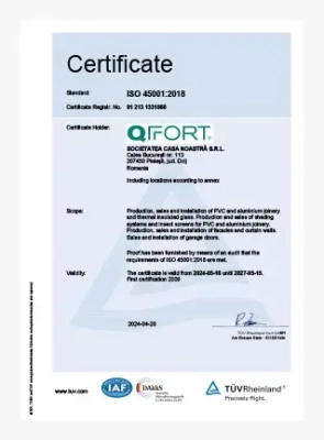 Certificat ISO 45001 EN QFORT