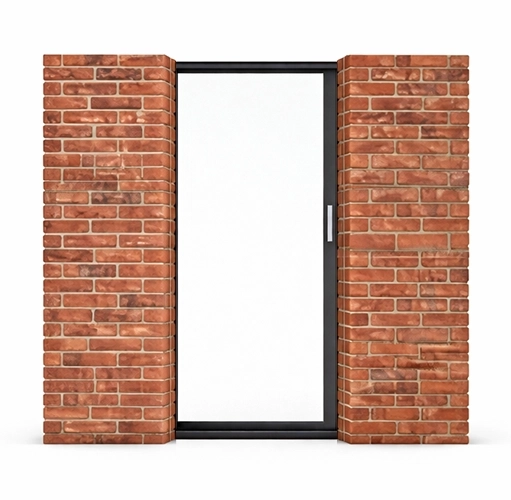 Ouverture vers la Gauche : Le vantail glisse et disparaît dans le mur situé à gauche.