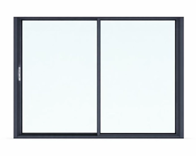 Le vitrage fixe est intégré directement dans le dormant pour une finesse maximale ("Fixed Frame"). Le vantail mobile coulisse devant.