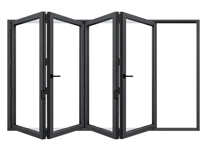 Panoramique : Les 5 vantaux se replient entièrement d'un seul côté pour une vue maximale.