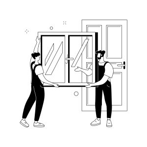 Windows and doors services abstract concept vector illustration. Replacement and installation, window and door maintenance and repair contractor, broken glass, fly screen, patio abstract metaphor.