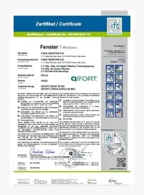 Certificat fenêtre pvc 5stars by Qfort