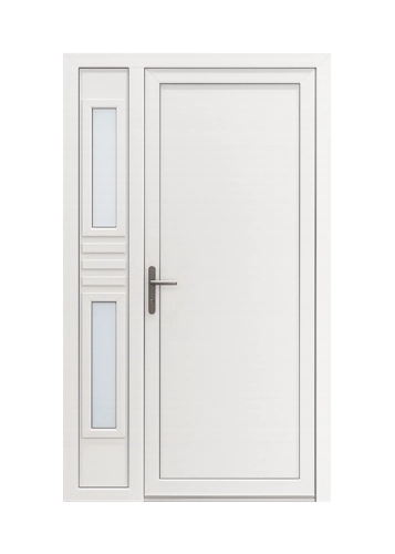 Porte en PVC principale avec panneau vitré fixe à droite ou à gauche selon votre choix.