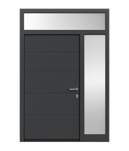 Porte d'entrée aluminium - imposte et panneau latéral vitré à droite ou à gauche