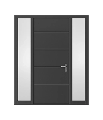 Porte d'entrée aluminium - deux panneaux fixes vitrés latéraux